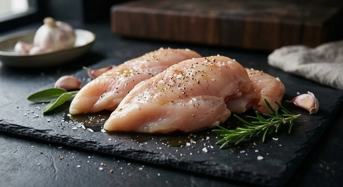 Petti di pollo freschi su ardesia